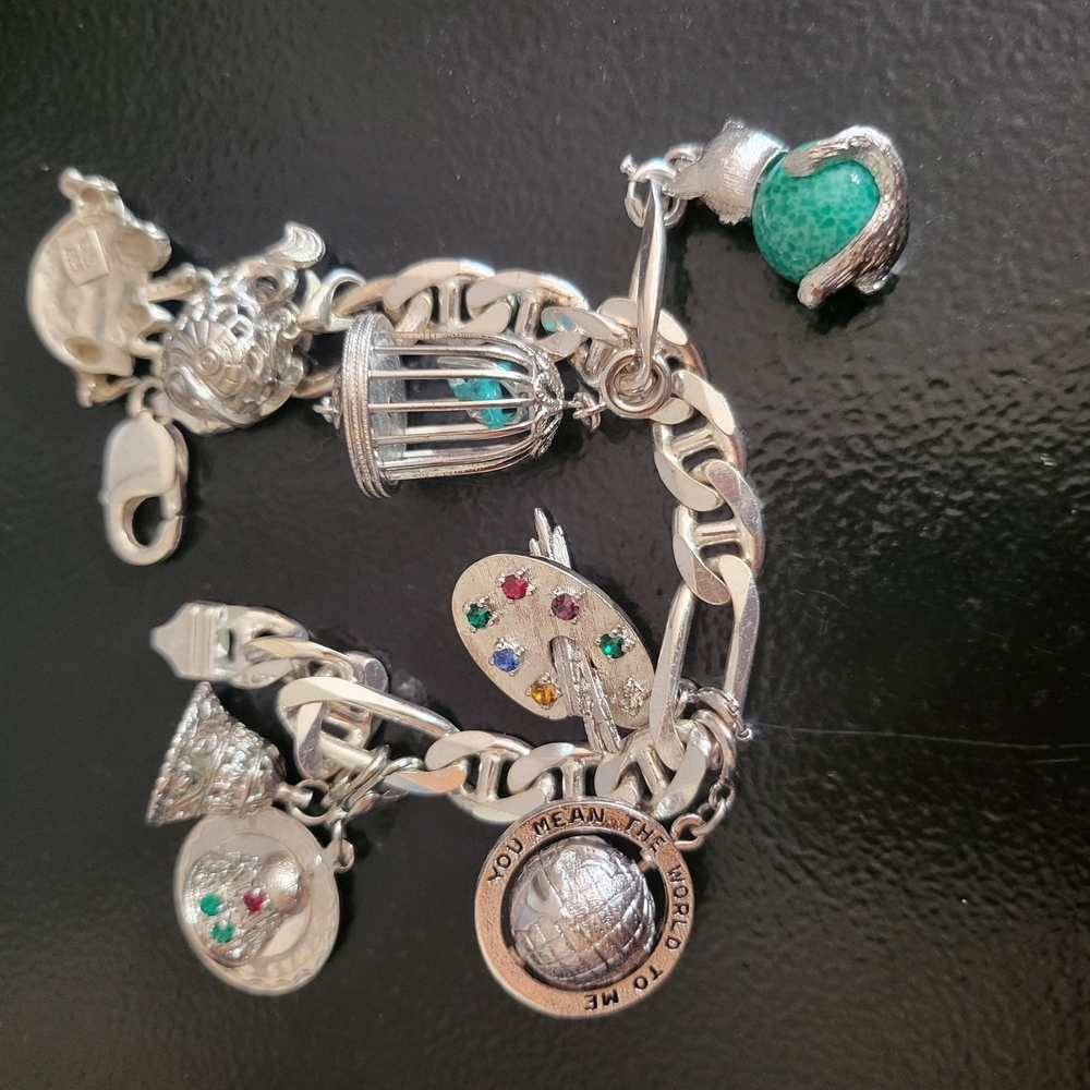 Silver Charm Bracelet with Green Accents